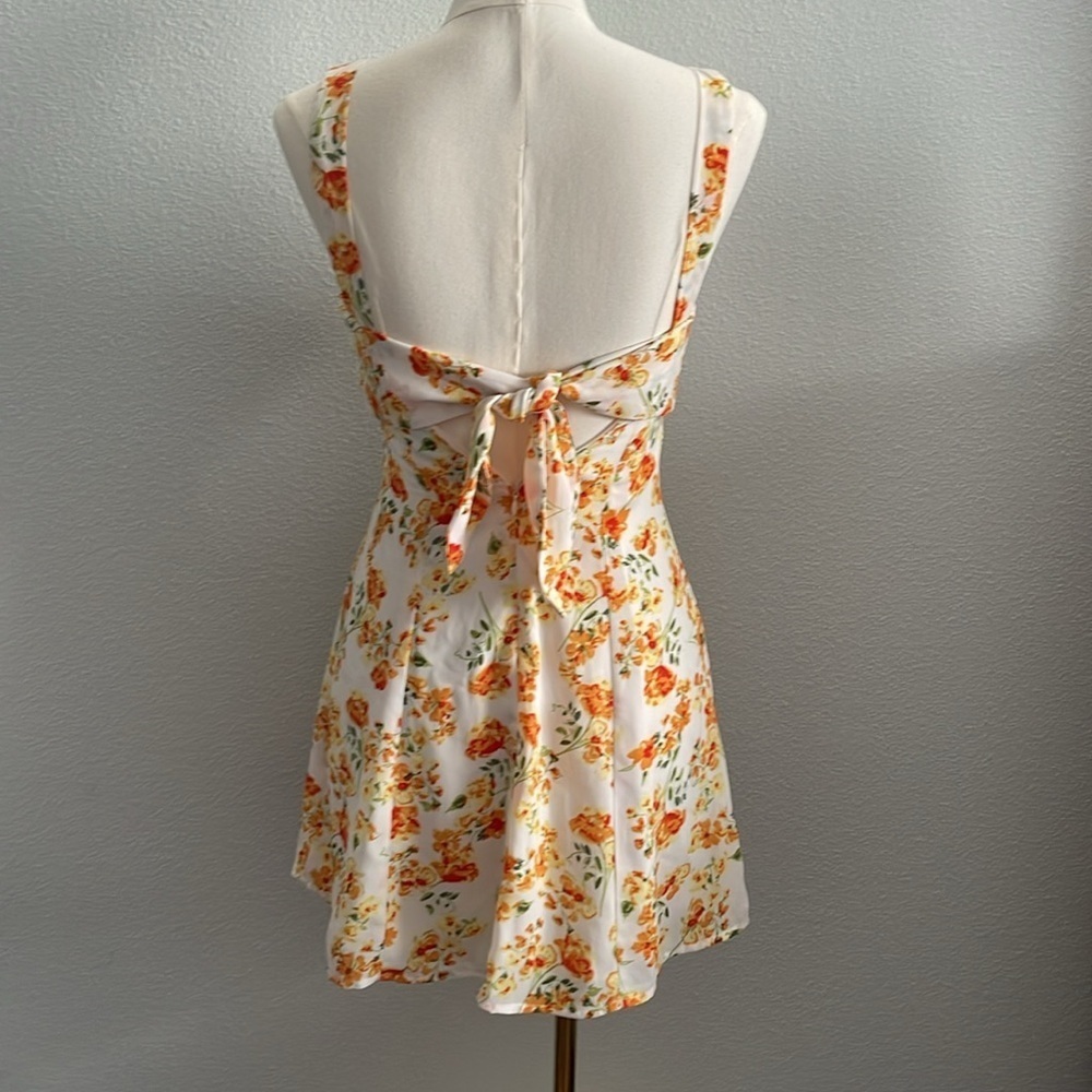 Lulus Day Date White and Orange Floral Print Tie-Back Dress - Picture 4 of 9